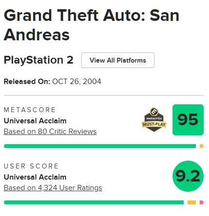 Grand Theft Auto: San Andreas GTA: San Andreas - oceny